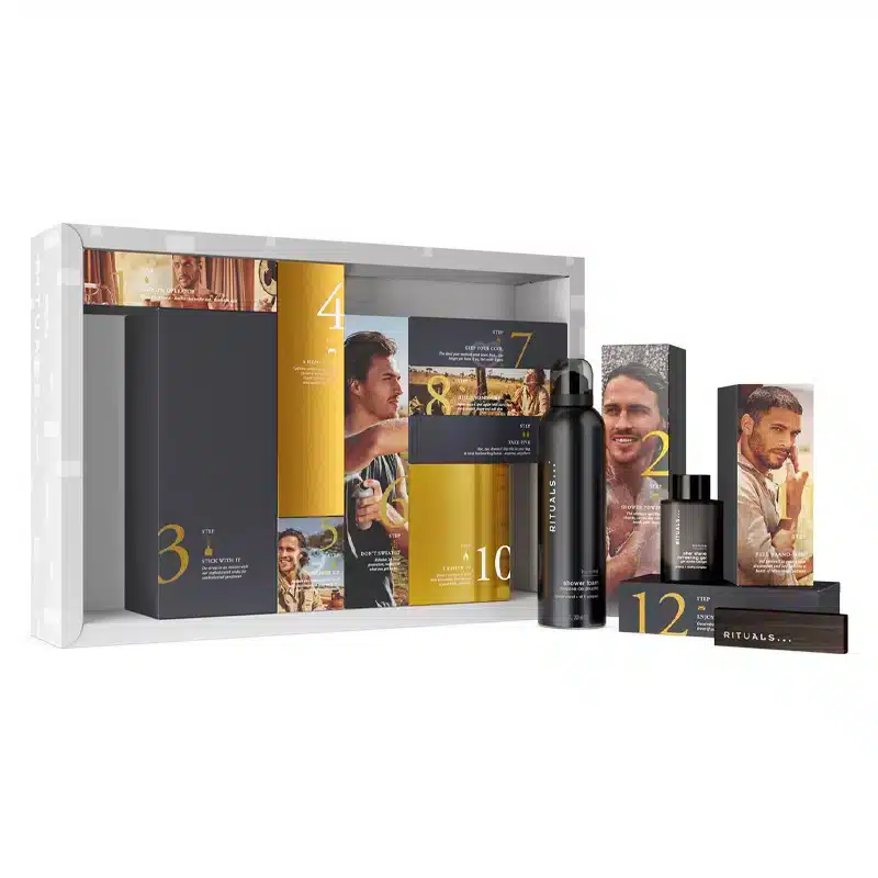 Rituals Männer Adventskalender 2024 Beauty mit Pflegeprodukten für Männer wie zum Beispiel Duschgel, Seifen, Cremes und auch Raumduft