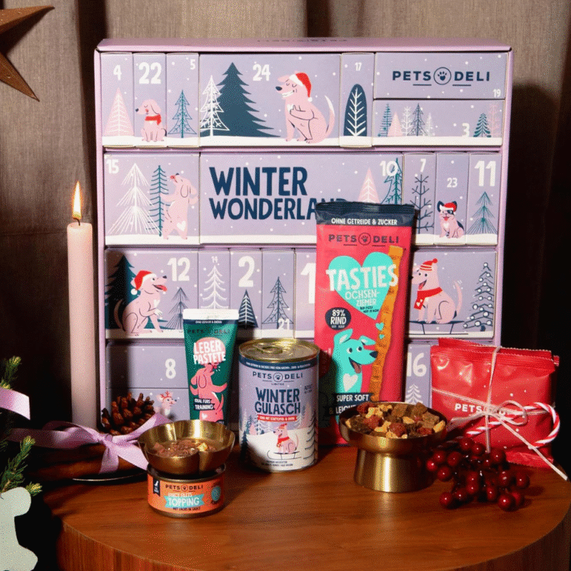 Pets Deli Adventskalender 2025 Lifestyle mit Hudnefutter und Snacks für 24 Tage fur hunde