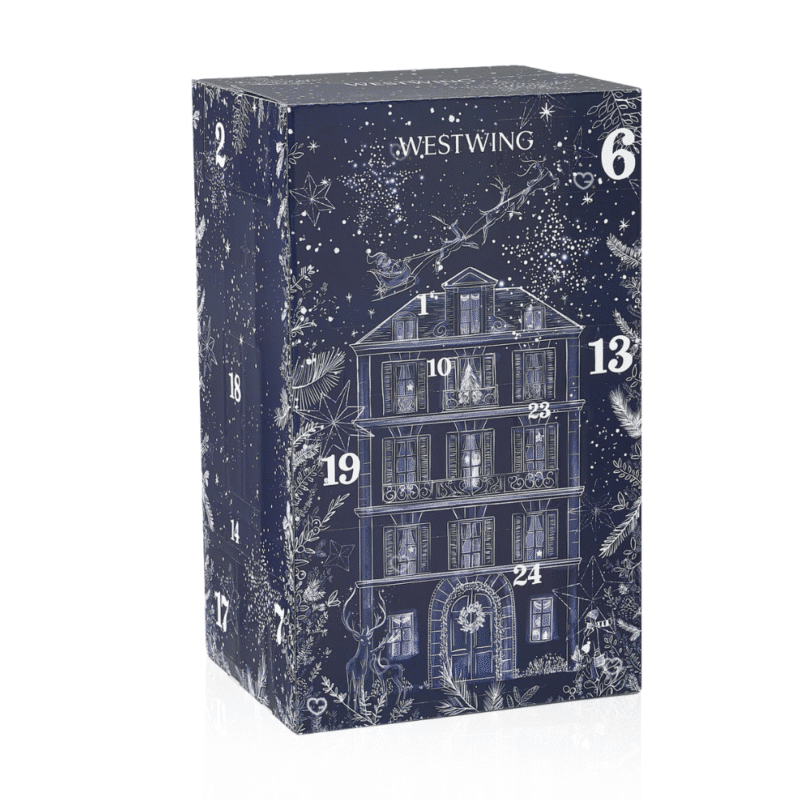 Westwing adventskalender 2025 lifestyle beinhaltet Kerzen, Vasen, Karaffen und andere Dekorationen