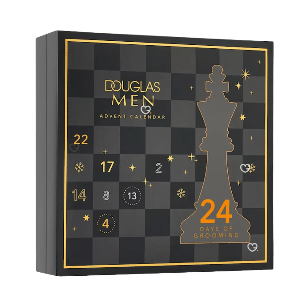 Douglas Manner Adventskalender 2025 mit 24 Pflegeprodukten für Gesicht, Körper, Haar und Bart in eleganter Box für Männer.