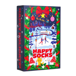 Happy Socks Adventskalender 2025 für Männer mit 24 bunten Baumwollsocken, elastisch, mit verstärkter Ferse und Bündchen.