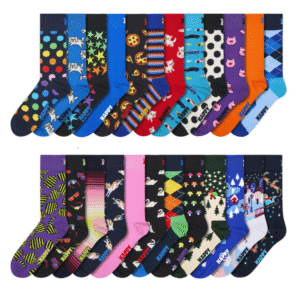 Happy Socks Adventskalender 2025 für Männer mit 24 bunten Baumwollsocken, elastisch, mit verstärkter Ferse und Bündchen.