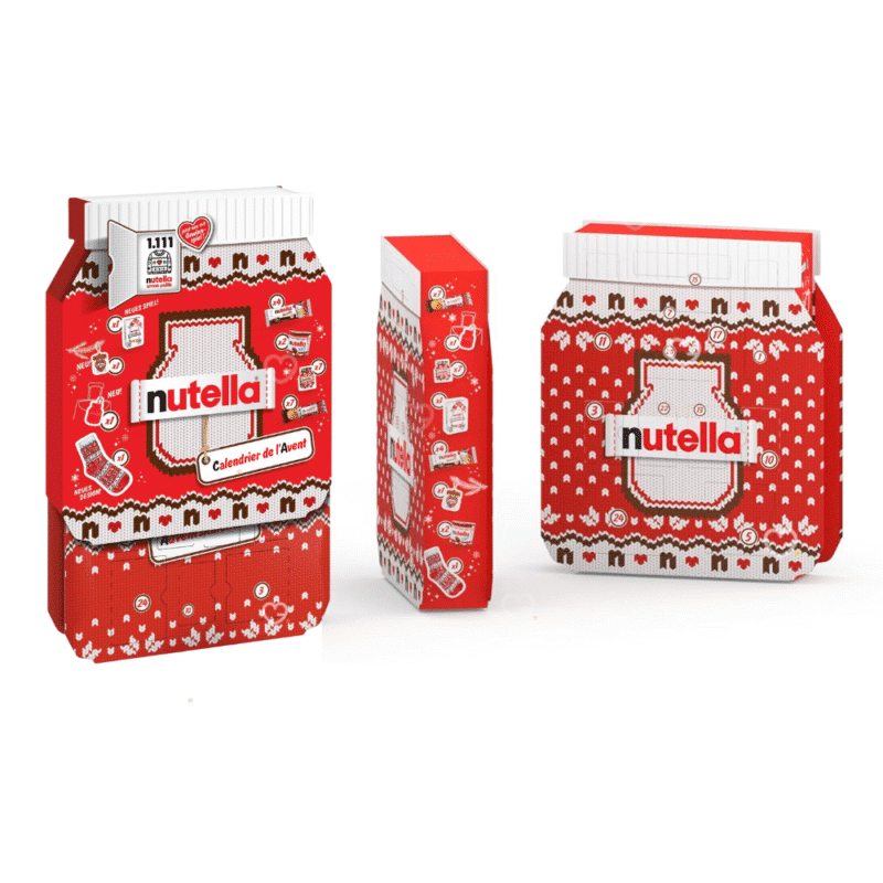 nutella adventskalender 2025 foodie beinhaltet köstliche Nutella Produkte sowie Accessoires von der Nutella Marke so wie Socken oder Schlüsselanhänger