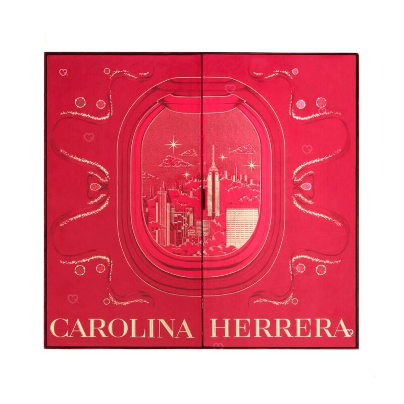 Carolina Herrera Adventskalender 2026, geschlossenes Schmuckkästchen in Rot und Gold mit 24 Türchen