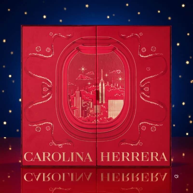Carolina Herrera Adventskalender, Make-up-Türchen mit Lippenstift und Blusher des Hauses