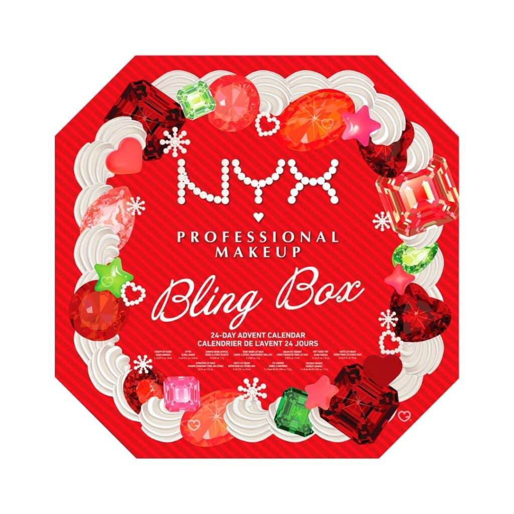 NYX Bling Box Adventskalender 2026, geschlossenes rotes Schmuck-Etui mit 24 Türchen