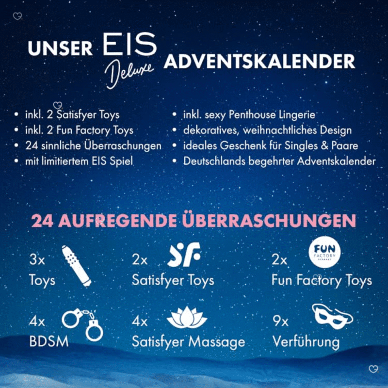 EIS Deluxe Adventskalender 2025 mit 24 erotischen Überraschungen, luxuriöser Box in Schwarz‑Gold für sinnliche Adventstage.