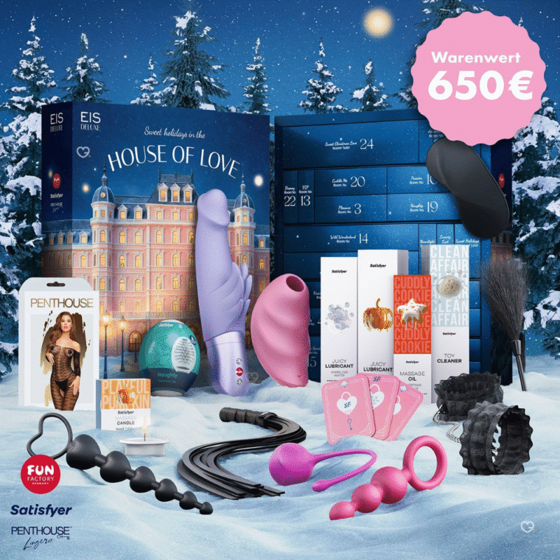 EIS Deluxe Adventskalender 2025 mit 24 erotischen Überraschungen, luxuriöser Box in Schwarz‑Gold für sinnliche Adventstage.