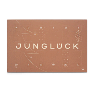 JUNGLÜCK Adventskalender 2025 mit 24 veganen Naturkosmetik-Minis, Bestseller-Seren und Gutschein in limitierter Box.