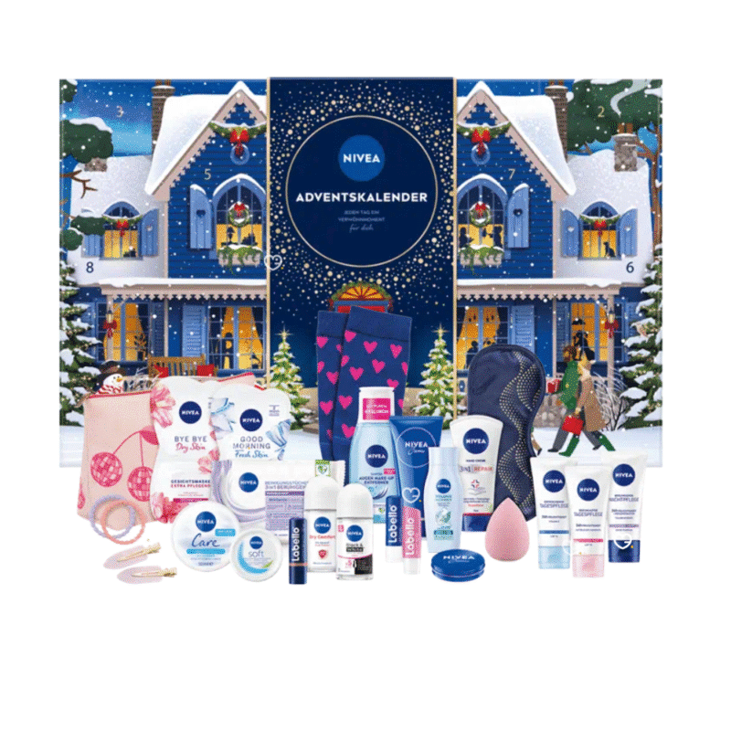 NIVEA Adventskalender 2025 für Frauen mit 24 Beauty-Überraschungen aus Pflegeprodukten und festlichen Accessoires