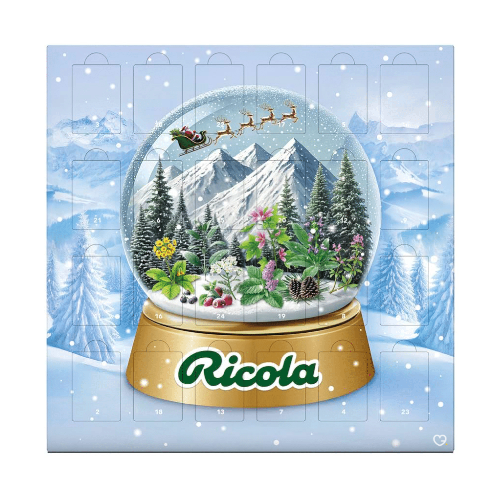 Ricola Adventskalender 2025 Foodie mit exklusiven Sorten der Schweizer Hustenbonbons