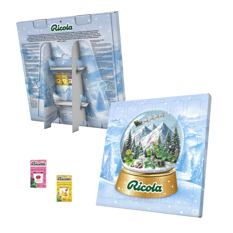 Ricola Adventskalender 2025 Foodie mit exklusiven Sorten der Schweizer Hustenbonbons