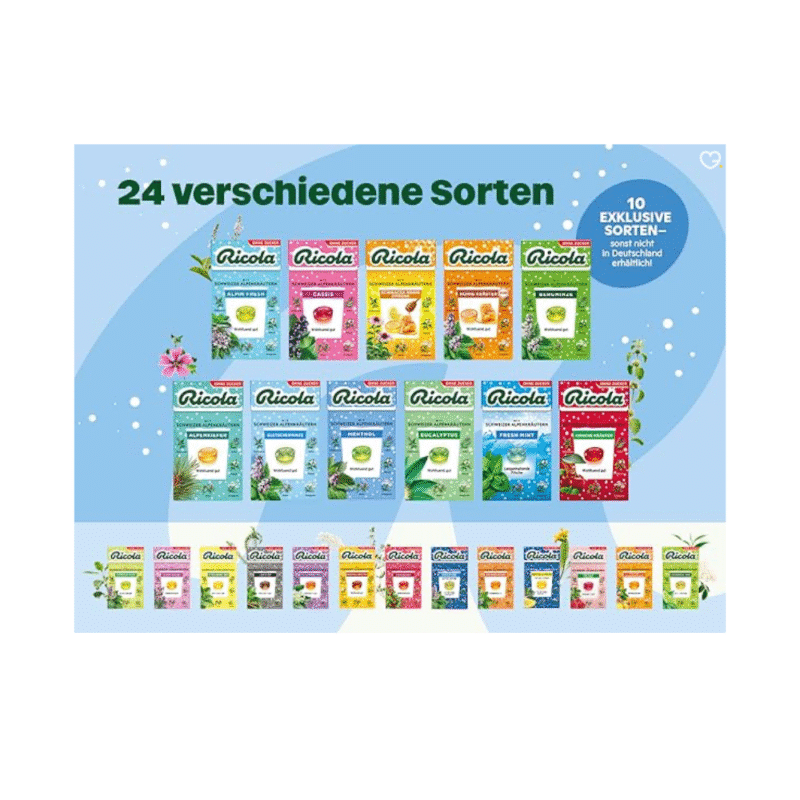 Ricola Adventskalender 2025 Foodie mit exklusiven Sorten der Schweizer Hustenbonbons