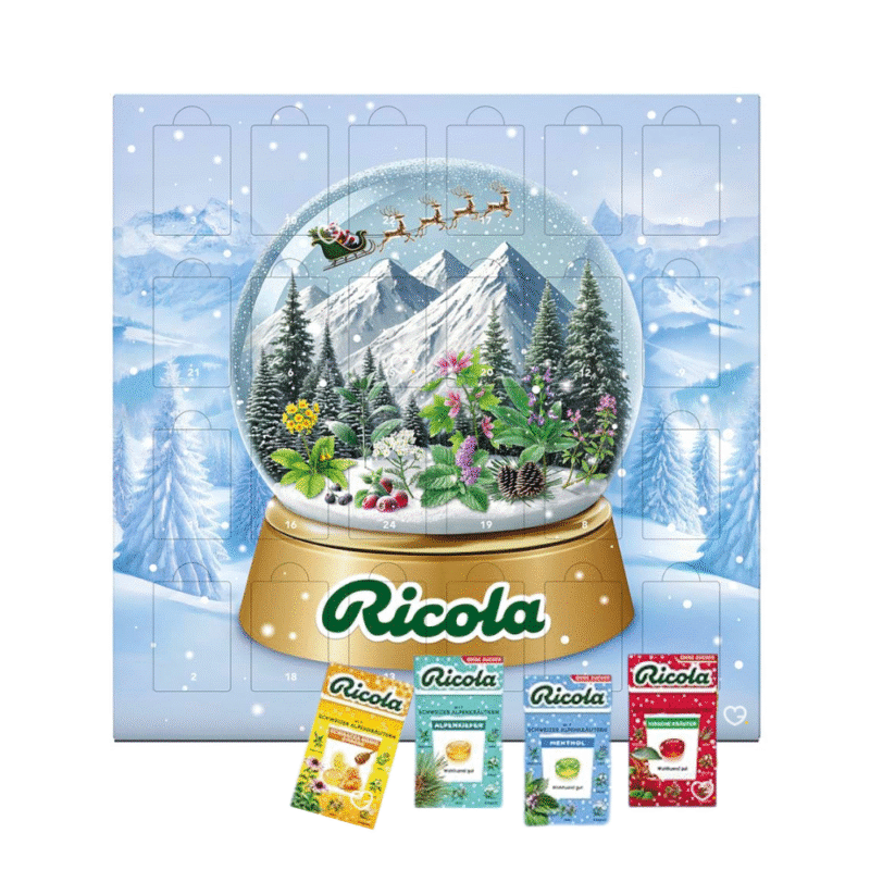 Ricola Adventskalender 2025 Foodie mit exklusiven Sorten der Schweizer Hustenbonbons