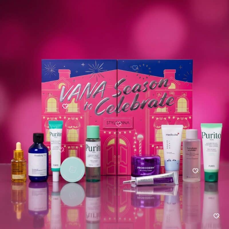 Stylevana Adventskalender 2026 Box mit den enthaltenen Hautpflegeprodukten koreanischer K-Beauty-Marken