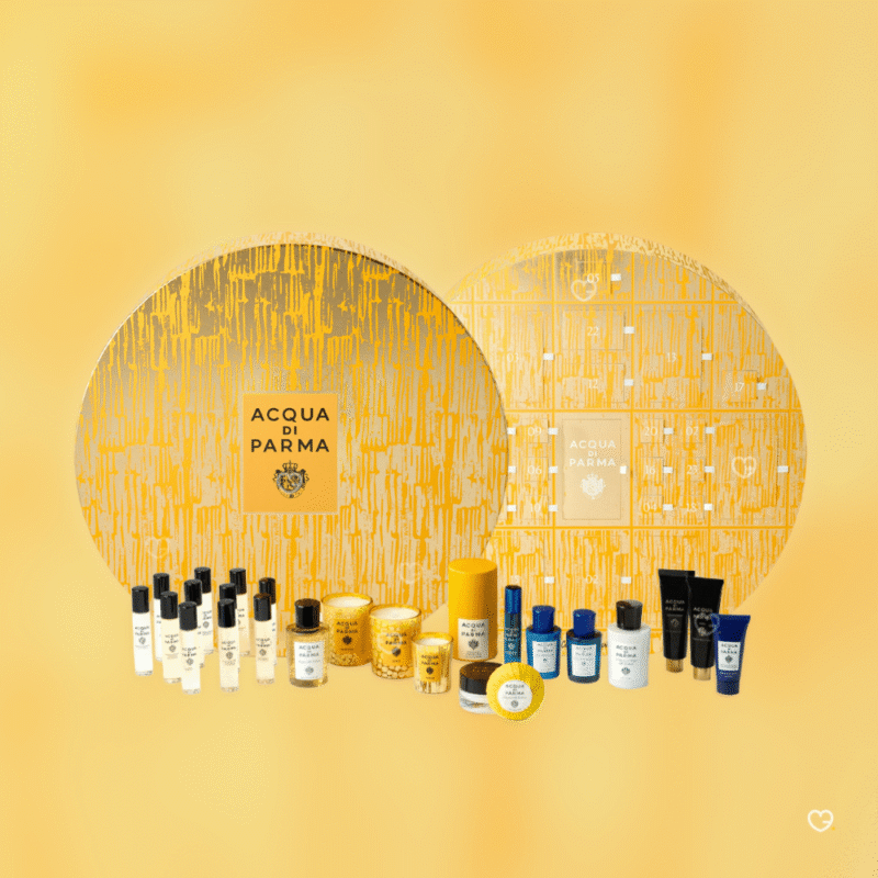 Acqua Di Parma Adventskalender 2025 in goldener Box mit 25 Luxus-Überraschungen aus Parfum, Pflege und Duftkerzen.
