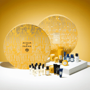 Acqua Di Parma Adventskalender 2025 in goldener Box mit 25 Luxus-Überraschungen aus Parfum, Pflege und Duftkerzen.