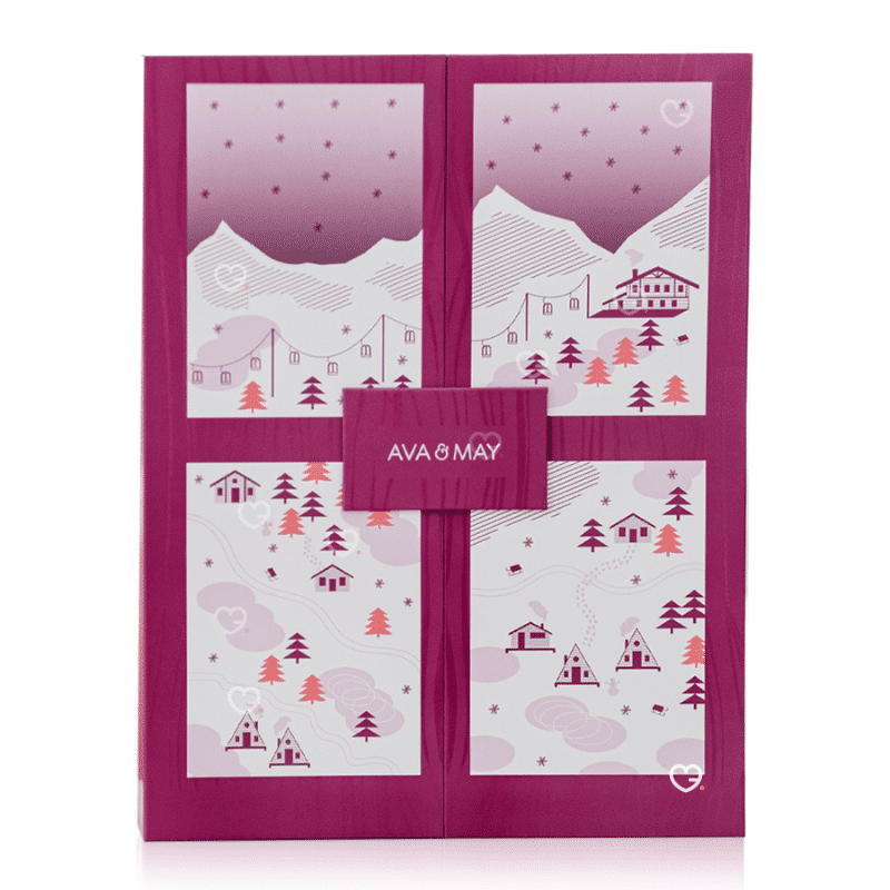 Ava & May Adventskalender 2025 in Beerentönen mit 24 Duft-Überraschungen wie Diffusoren, Sprays und Badeprodukten