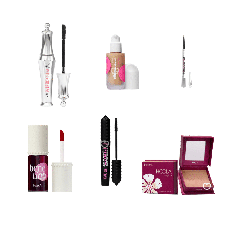 Benefit Adventskalender 2025 mit 24 Beauty-Überraschungen in festlicher Box, Mix aus Bestsellern und Neuheiten.