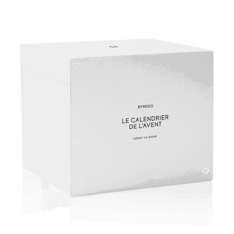 Byredo Adventskalender 2025 in festlicher Box mit 24 Luxusminiaturen aus Parfum, Kerzen, Handcreme und Accessoires.