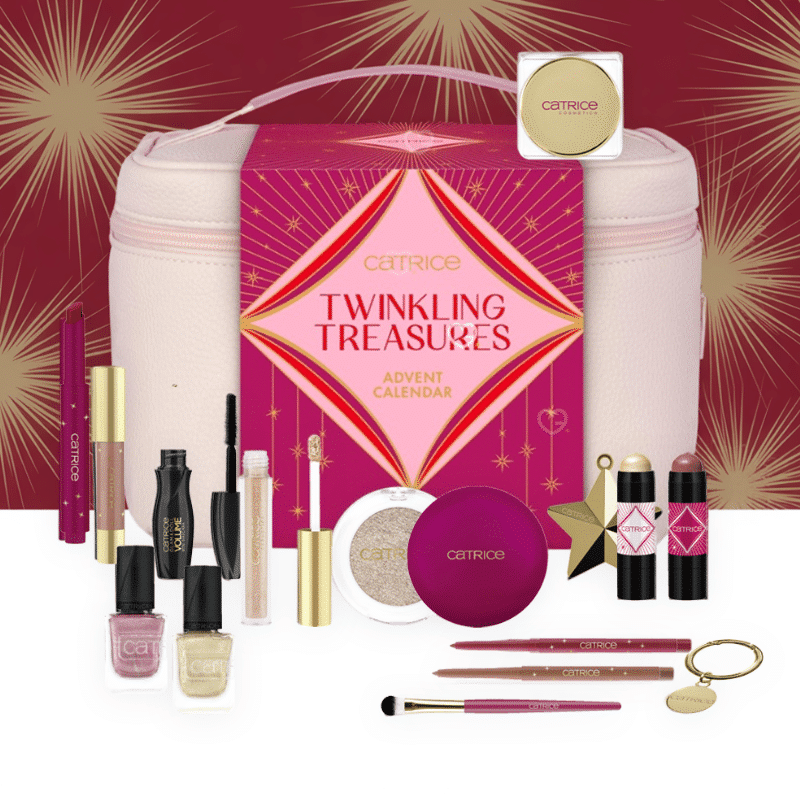 Catrice Adventskalender 2025 Twinkling Treasures mit 24 limitierten Make-up-Produkten und festlicher Geschenkbox.