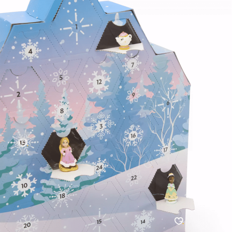 Disney Once Upon a Story Adventskalender 2025 mit 24 Mikrofiguren und Zubehör beliebter Disney-Charaktere zum Sammeln.