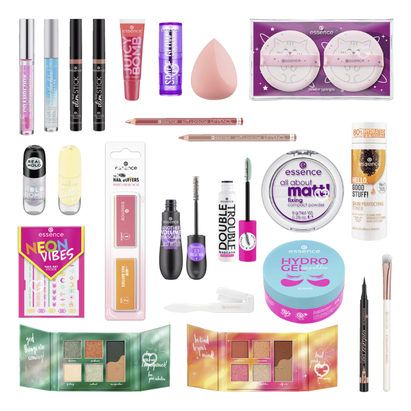 Essence DIY Adventskalender 2025 mit 24 Beauty-Überraschungen für Gesicht, Augen, Lippen und Nägel plus DIY-Papiertütchen