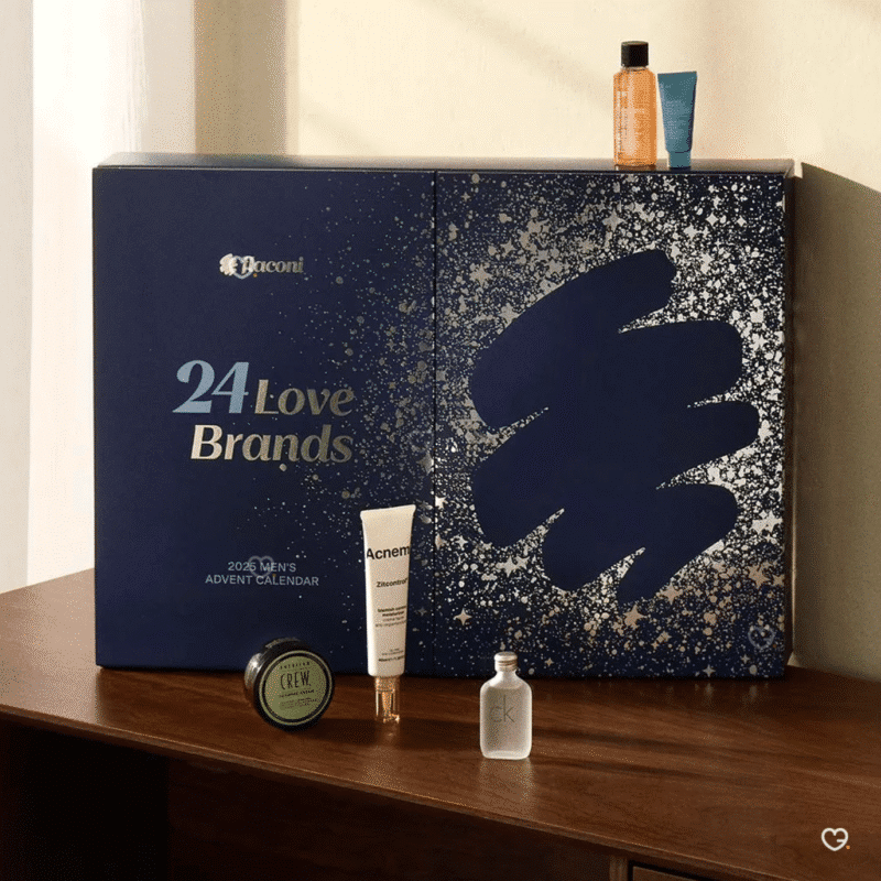 Flaconi Men Adventskalender 2025 mit 24 Pflege- und Duft-Highlights für Herren, limitierte Luxus-Edition in eleganter Box.