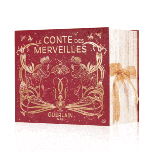 Guerlain Adventskalender 2025 in gold-weißer Box mit 25 Luxusminiaturen aus Parfum, Pflege, Make-up und Duftkerzen.