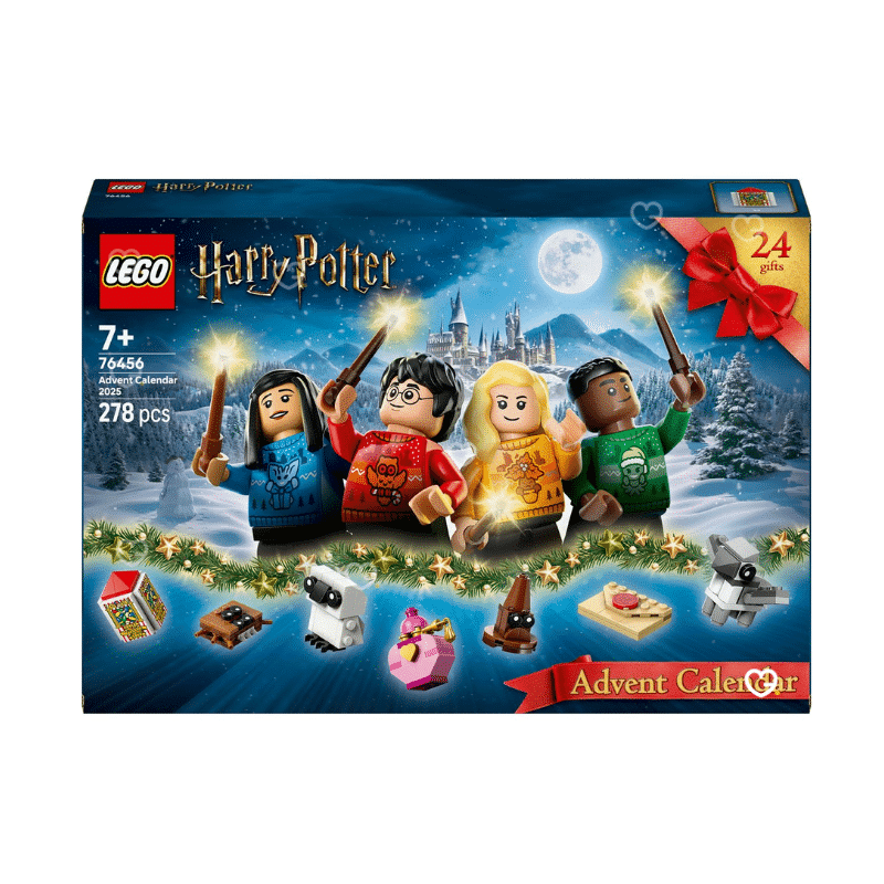 Lego Harry Potter (76456) Adventskalender 2025 mit 278 Teilen, 8 Minifiguren in Hogwarts-Pullovern und magischen Kreaturen.