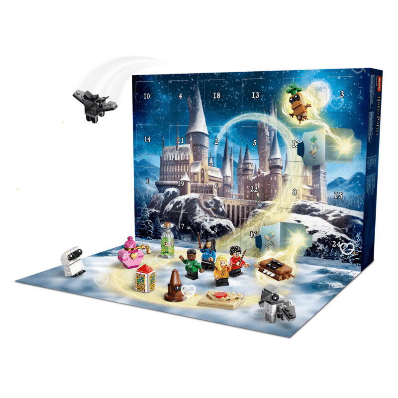 Lego Harry Potter (76456) Adventskalender 2025 mit 278 Teilen, 8 Minifiguren in Hogwarts-Pullovern und magischen Kreaturen.