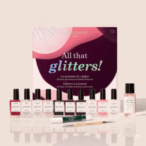 Manucurist Adventskalender 2025 mit 24 veganen Nagellack- und Pflege-Überraschungen in festlicher goldener Box.