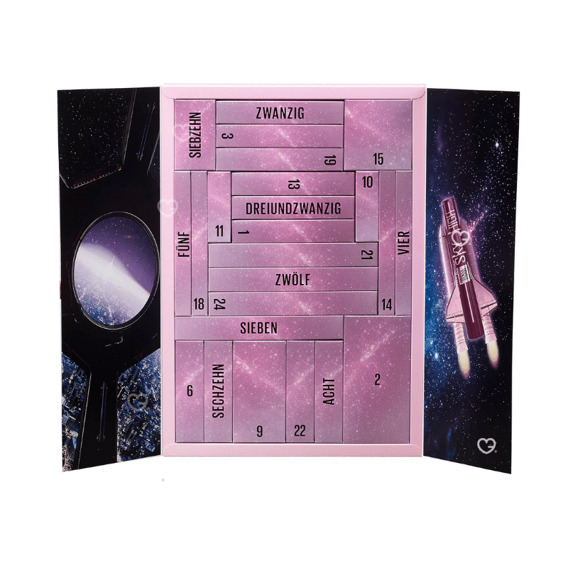 Maybelline Adventskalender 2025 mit 24 Beauty-Überraschungen für Augen, Lippen, Gesicht, Nägel und Skincare in festlicher Box