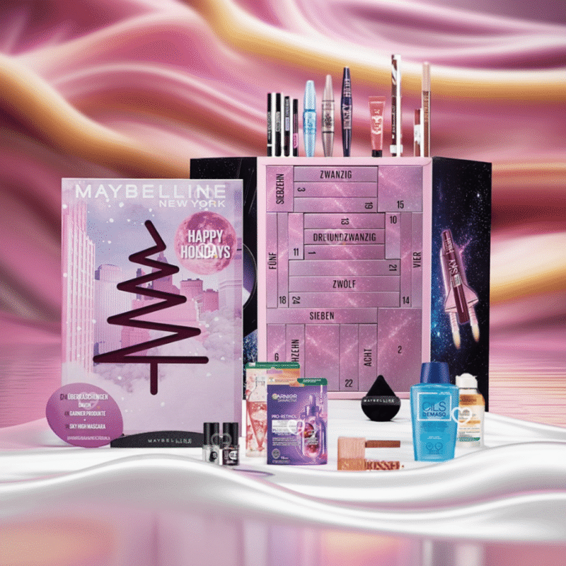 Maybelline Adventskalender 2025 mit 24 Beauty-Überraschungen für Augen, Lippen, Gesicht, Nägel und Skincare in festlicher Box