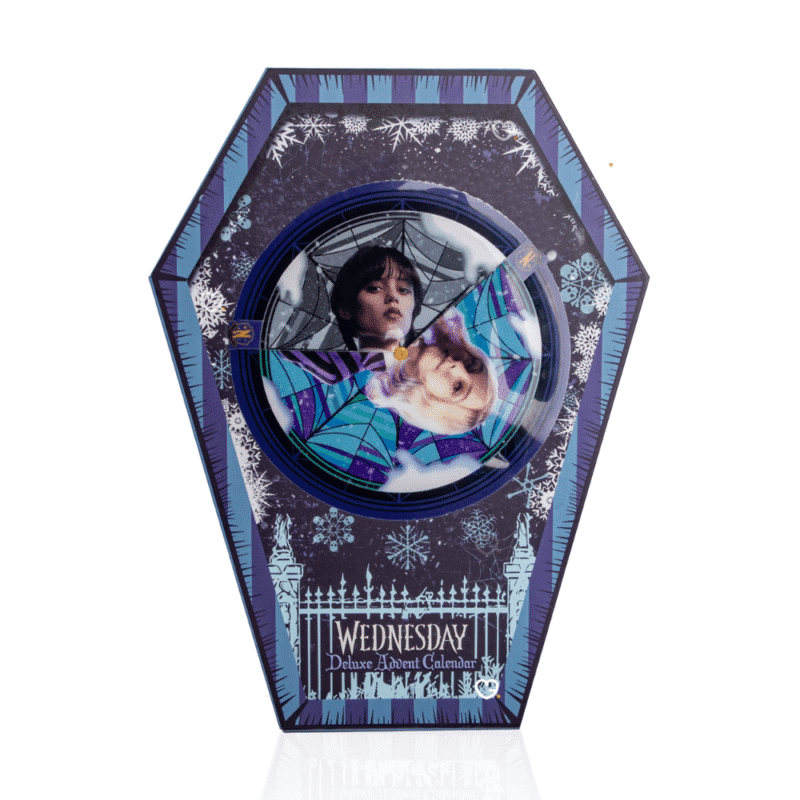 Wednsday Deluxe – Cineraplicas Adventskalender 2025 mit 24 Fanartikeln wie Schmuck, Figuren und Accessoires für Wednesday-Fans.