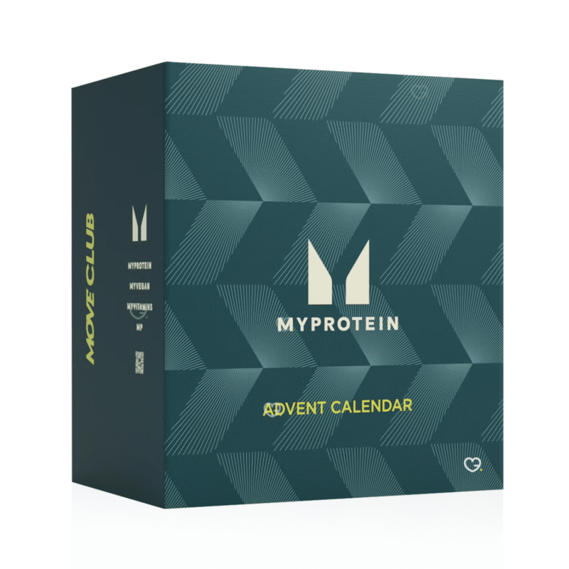 Myprotein Adventskalender 2025 mit 25 Protein-Snacks, Supplements und festlichen Limited-Edition-Geschmacksrichtungen.