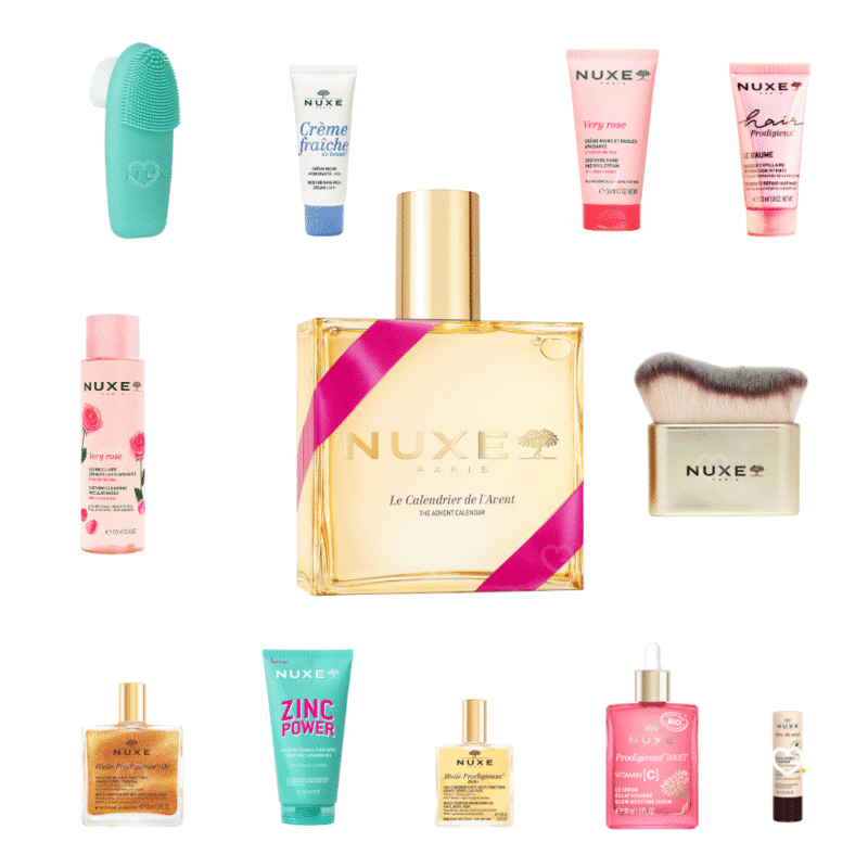 NUXE Adventskalender 2025 mit 24 Beauty-Überraschungen für Gesicht, Körper, Haare und ikonische Pflegeöle in festlicher Box.