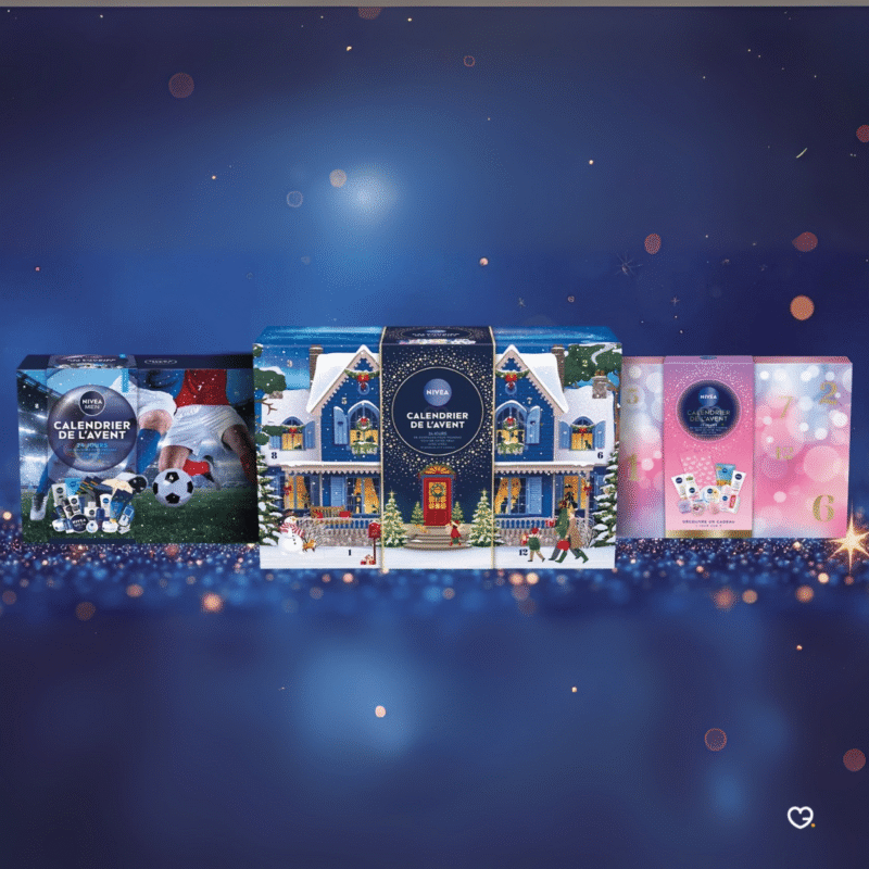 Nivea Adventskalender 2025 mit Beauty-Überraschungen aus Pflegeprodukten und Accessoires in festlicher Box