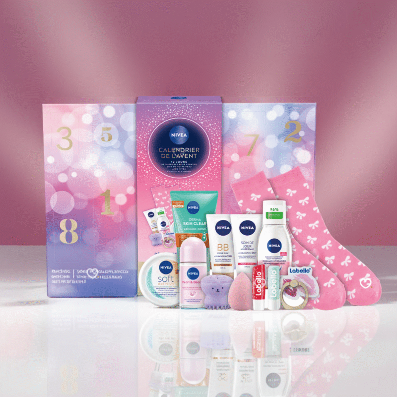 Nivea Jugend Adventskalender 2025 mit 12 Beauty-Überraschungen aus Pflegeprodukten und Accessoires in festlicher Box
