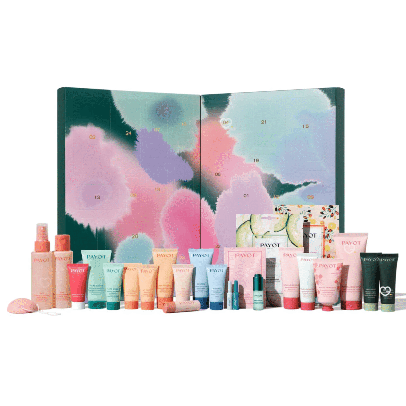 Payot Adventskalender 2025 mit 24 luxuriösen Pflegeprodukten für Gesicht, Körper und Haare in festlicher Box.