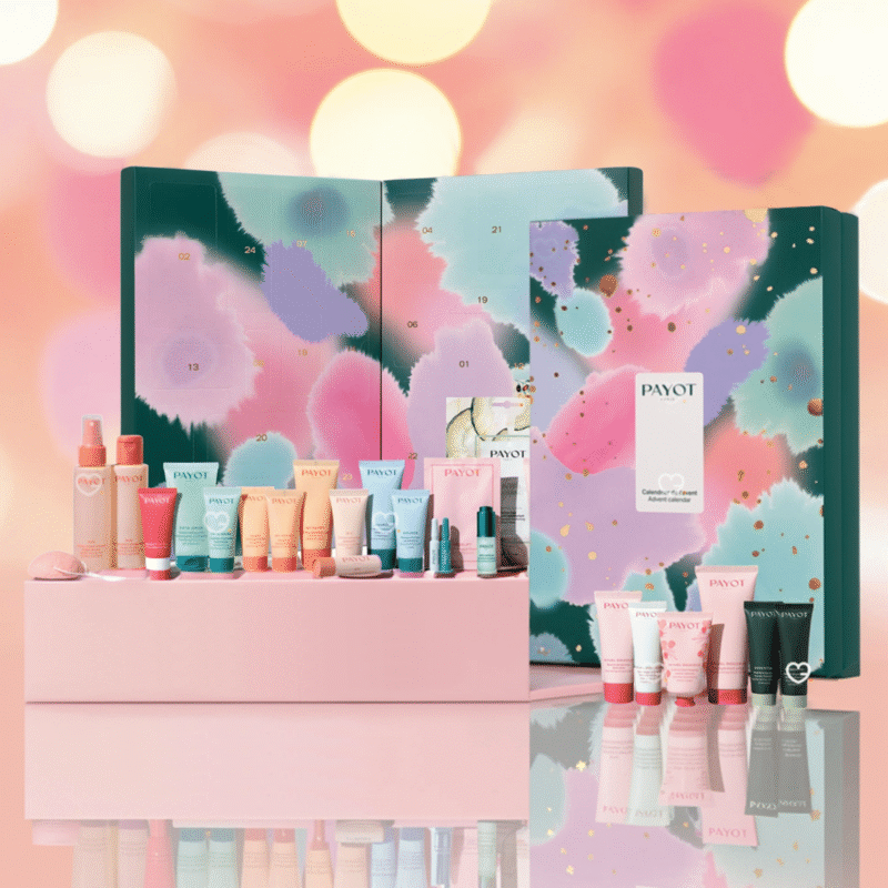 Payot Adventskalender 2025 mit 24 luxuriösen Pflegeprodukten für Gesicht, Körper und Haare in festlicher Box.