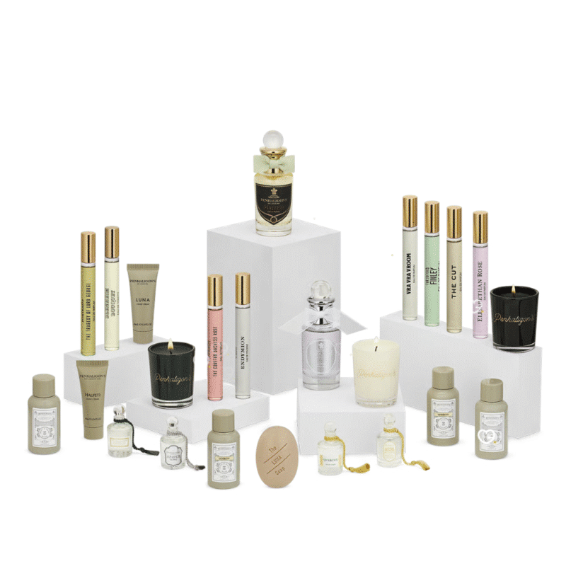 Penhaligon’s Adventskalender 2025 in festlicher Box mit 24 luxuriösen Miniaturen aus Parfum, Bodycare und Duftkerzen.