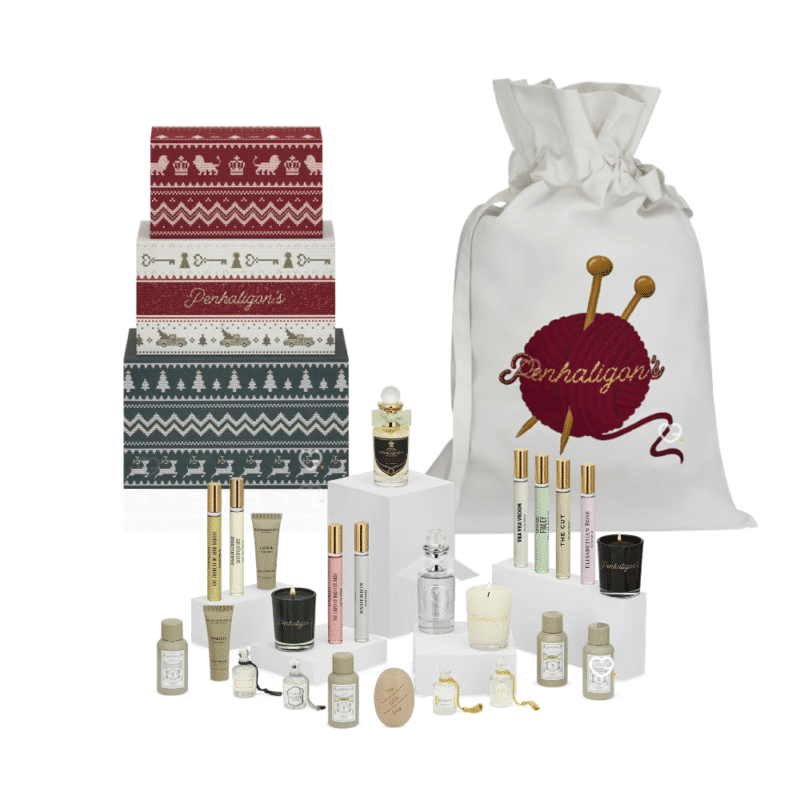 Penhaligon’s Adventskalender 2025 in festlicher Box mit 24 luxuriösen Miniaturen aus Parfum, Bodycare und Duftkerzen.
