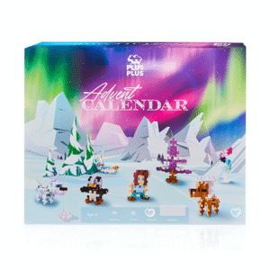 Plus Plus Adventskalender 2025 mit 25 kreativen Überraschungen, rund 600 Bausteinen, Rädern und Bauplatte für Kinder.
