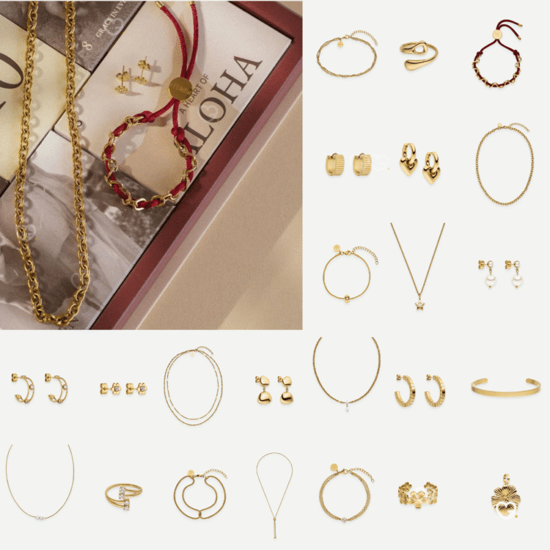 Purelei Adventskalender 2025 mit 25 wasserfesten Schmuckstücken aus Gold, Roségold und Silber in festlicher Geschenkbox.