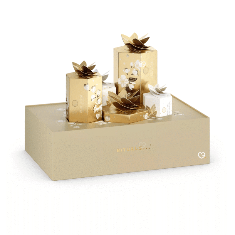 Rituals Premium Adventskalender 2025 mit 25 luxuriösen Beauty- und Wellness-Überraschungen in edler festlicher Box.