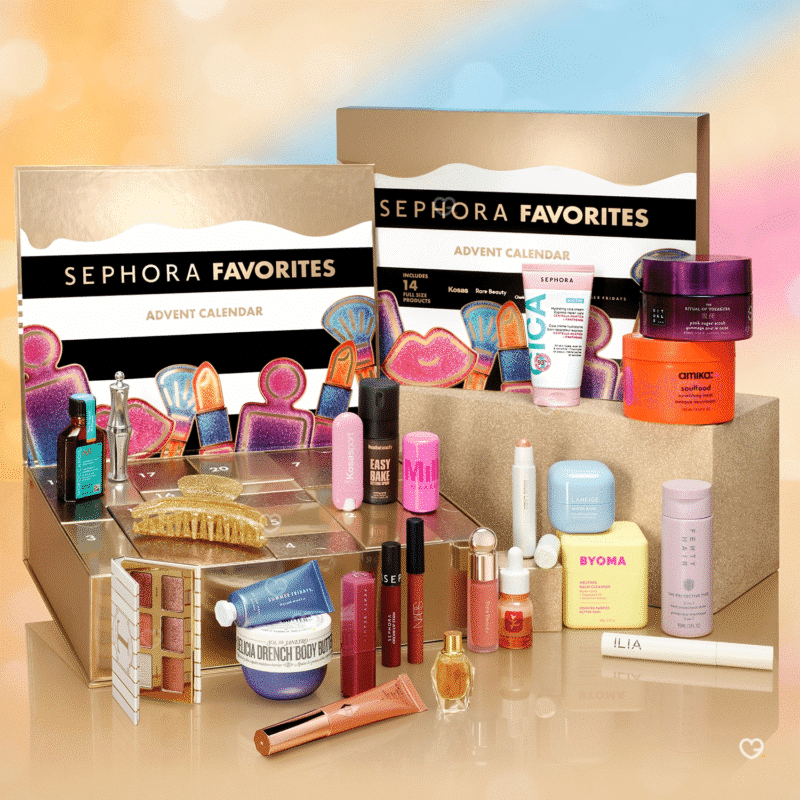 Sephora Favorites Adventskalender 2025 mit 24 Beauty-Highlights aus Make-up, Hautpflege, Haarpflege und exklusiven Accessoires.