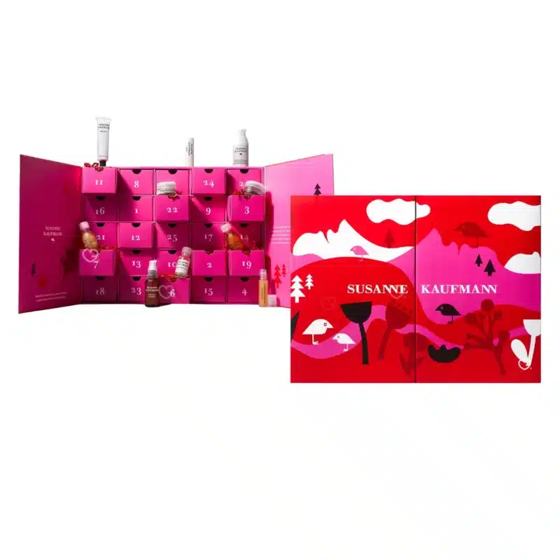 Susanne Kaufmann Adventskalender 2025 in eleganter Box mit 25 luxuriösen Naturkosmetik-Pflegeprodukten für Gesicht, Körper und Bad