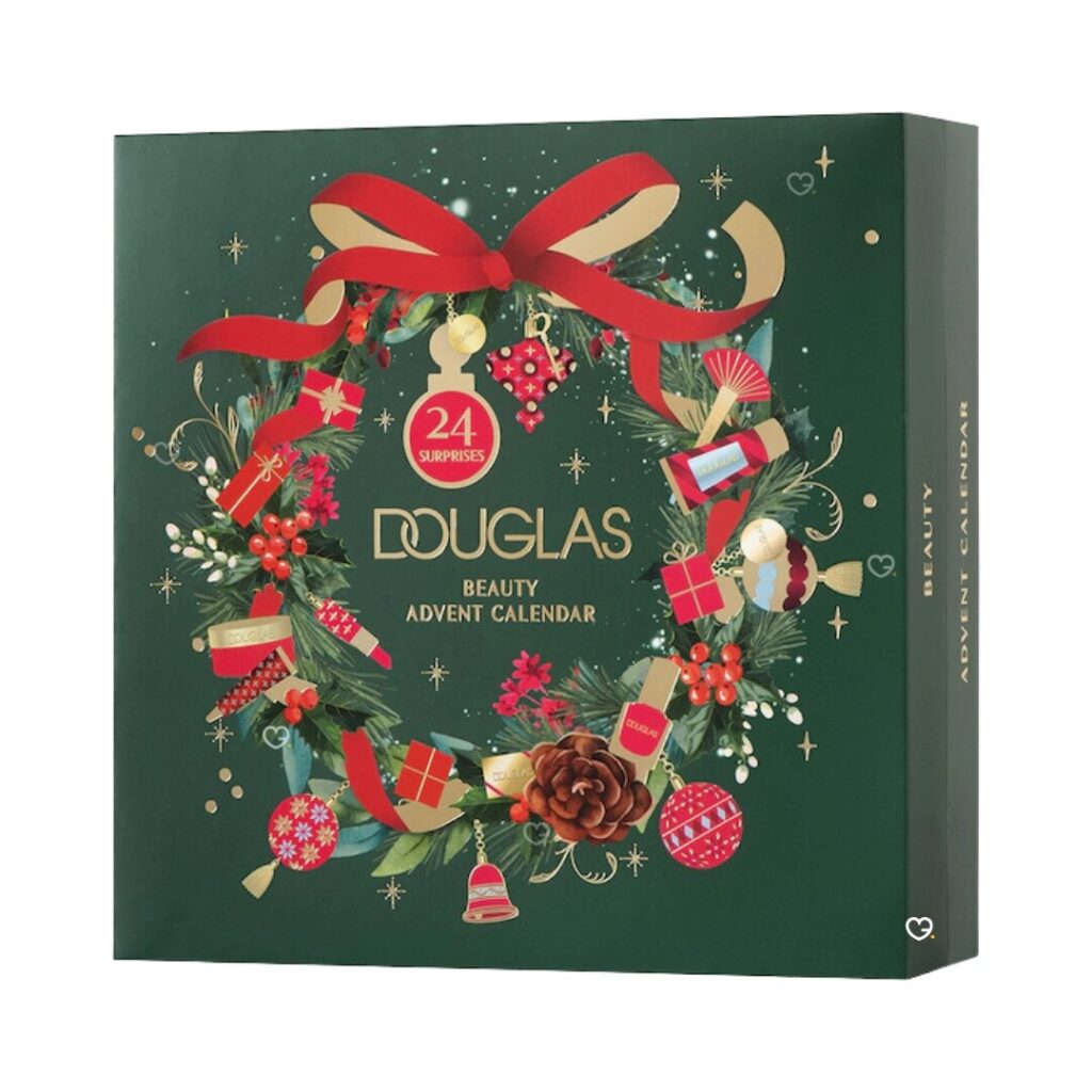 Douglas Adventskalender 2026 geschlossene Verpackung mit weihnachtlichem Kranz-Design