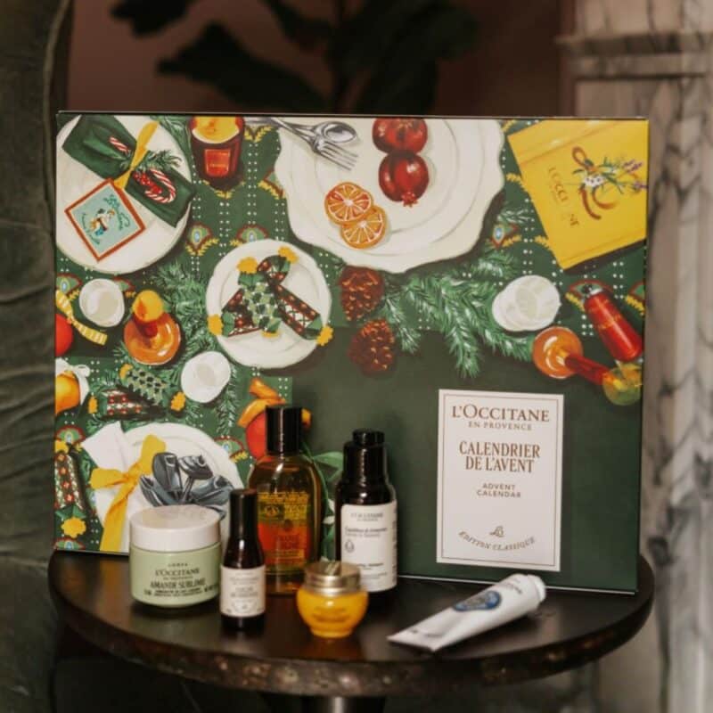 L'Occitane Adventskalender 2026, Detailaufnahme der Türchen und Produkte